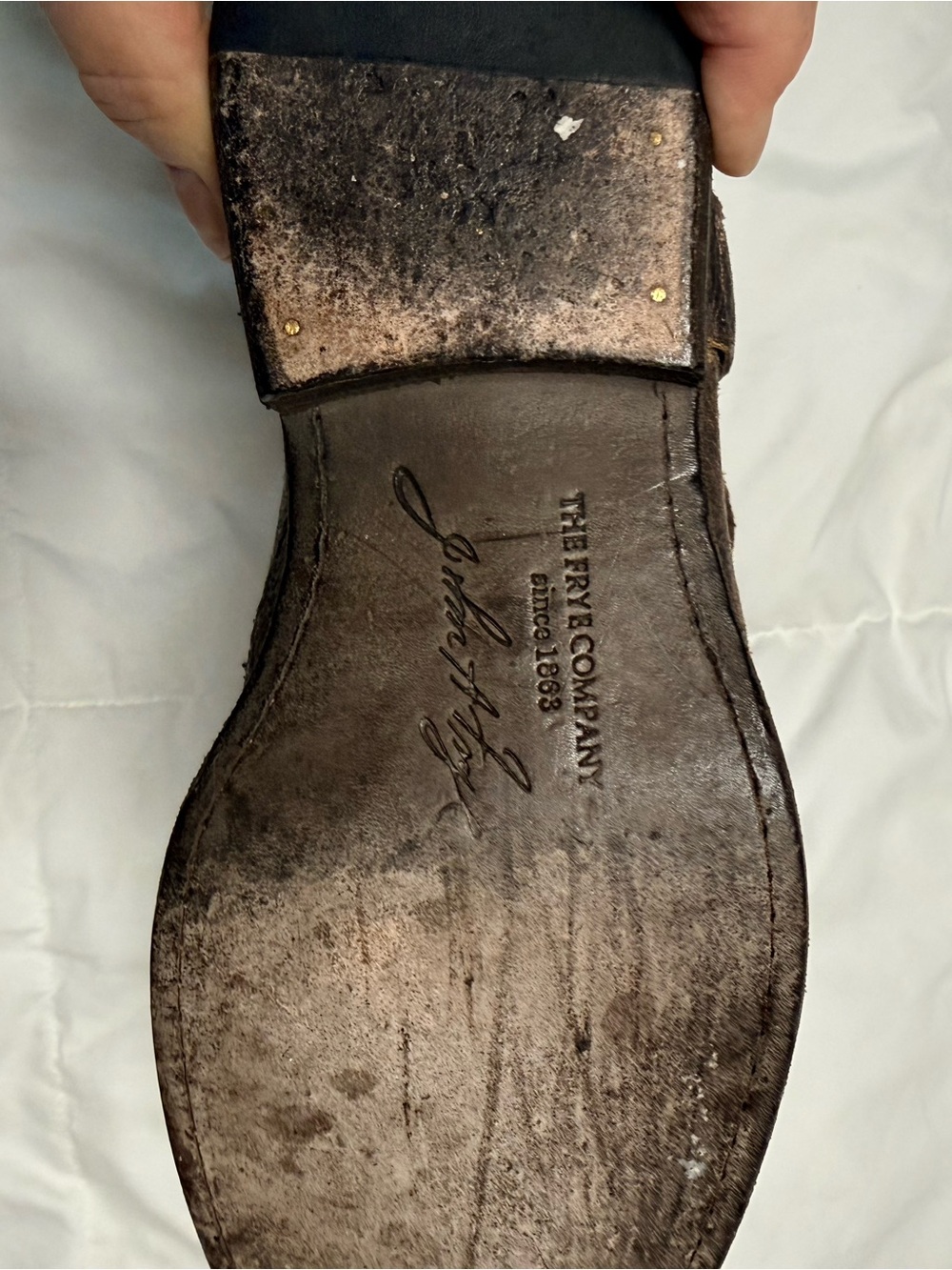 Frye Philip Moto Studded Distressed Brown Leather Ankle Boots - Picture 11 of 16